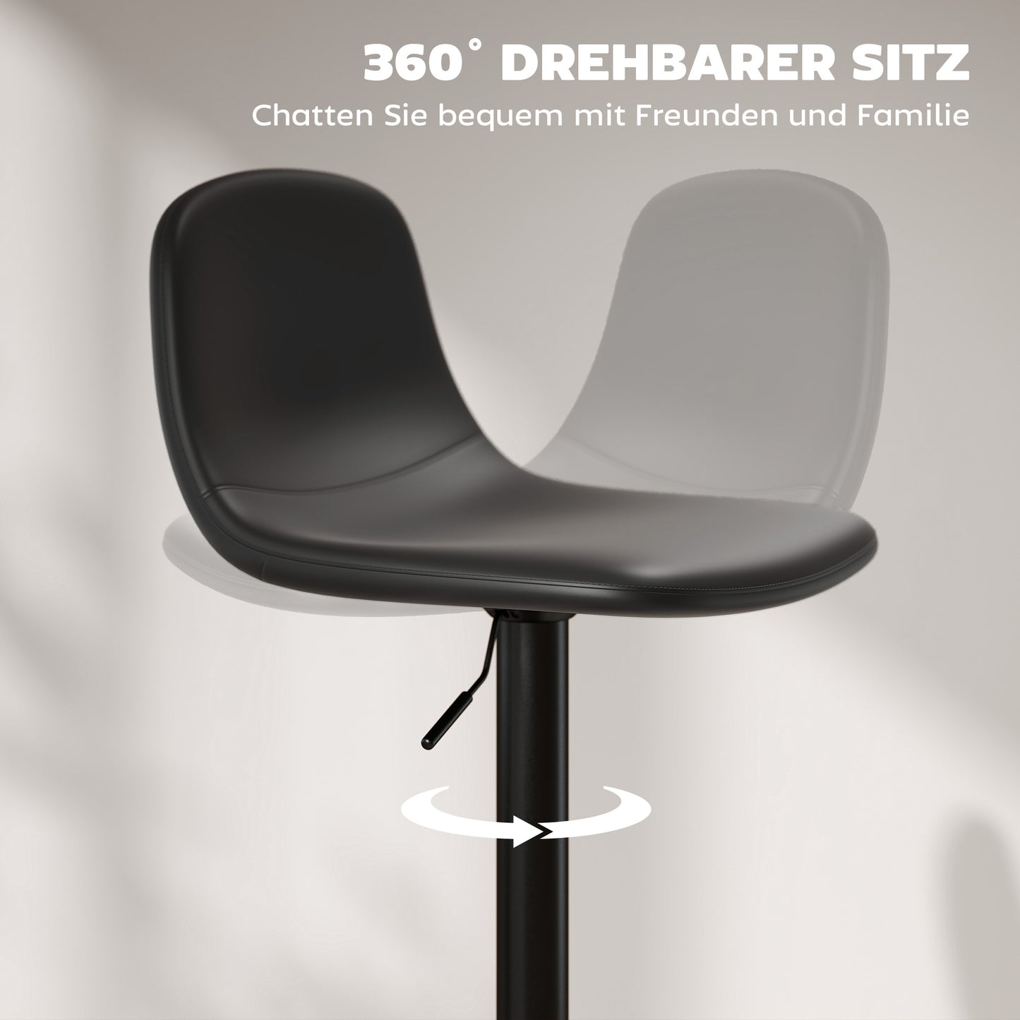 HOMCOM 2er-Set Barhocker، Barstühle mit Kunstlederbezug، drehbar، mit Rückenlehne und Fußstütze، Metallbasis، Schwarz