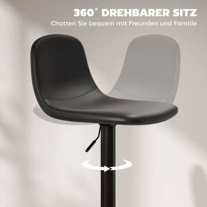 HOMCOM 2er-Set Barhocker، Barstühle mit Kunstlederbezug، drehbar، mit Rückenlehne und Fußstütze، Metallbasis، Schwarz