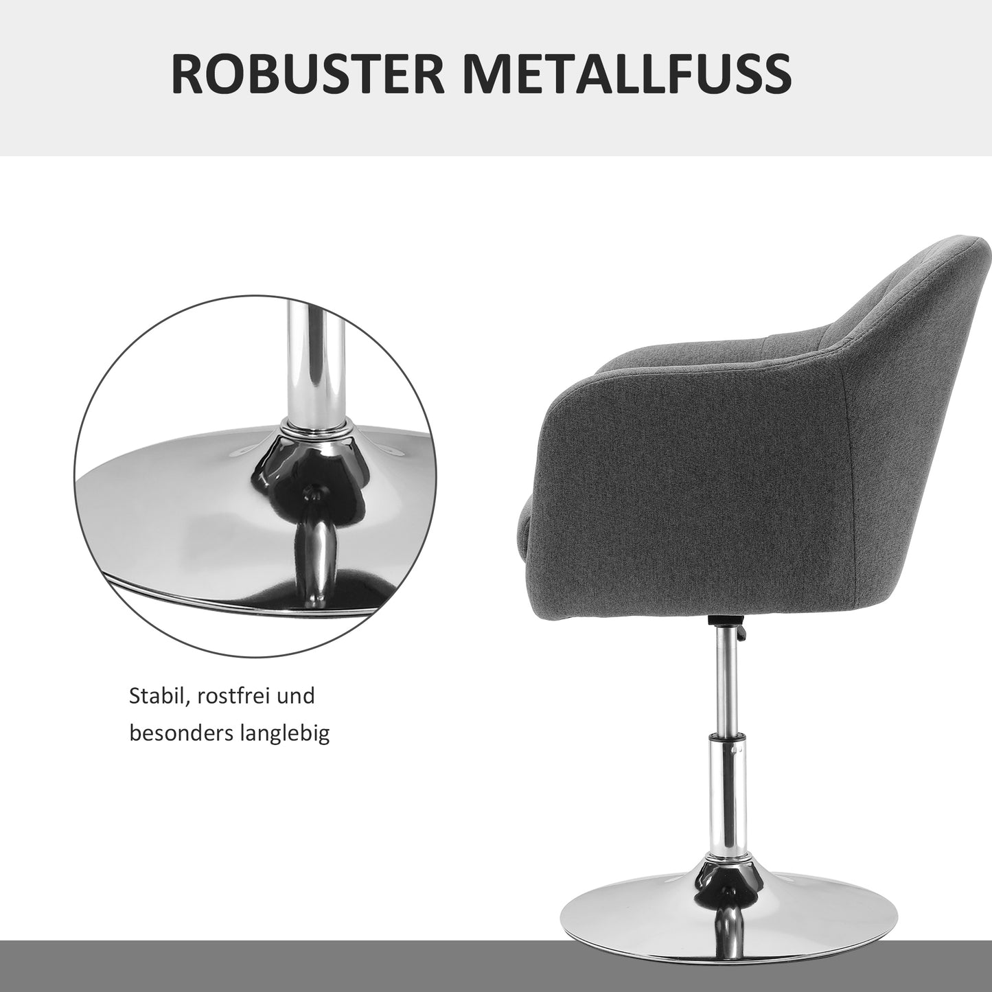 HOMCOM Drehstuhl, höhenverstellbarer Bürostuhl, leinenartiges Polyester, Metall, 60 x 60 x 79-91 cm, Dunkelgrau