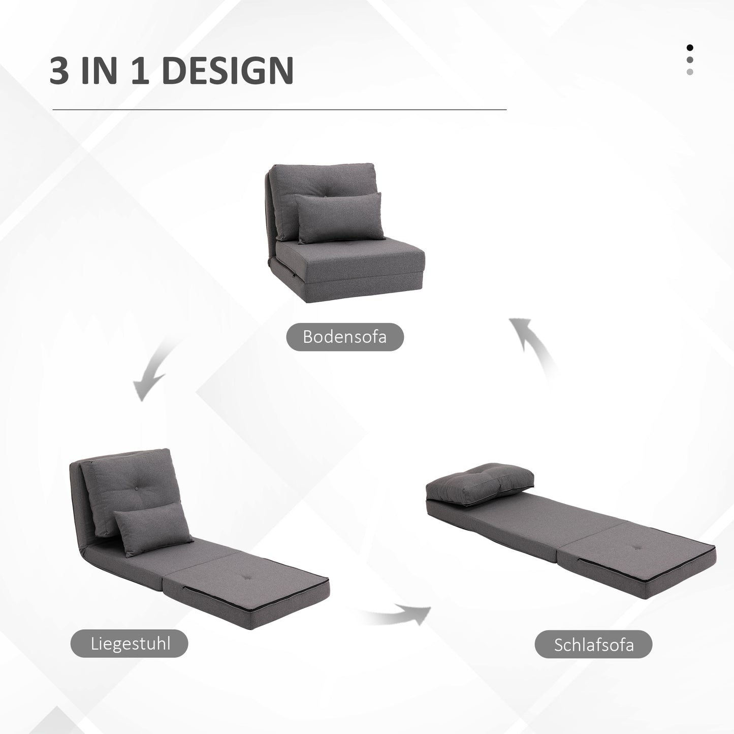 HOMCOM Bodensessel Klappmatratze Schlafmatte, 2-in-1-Design, abnehmbares Kissen, 60 x 80 x 56 cm, Dunkelgrau