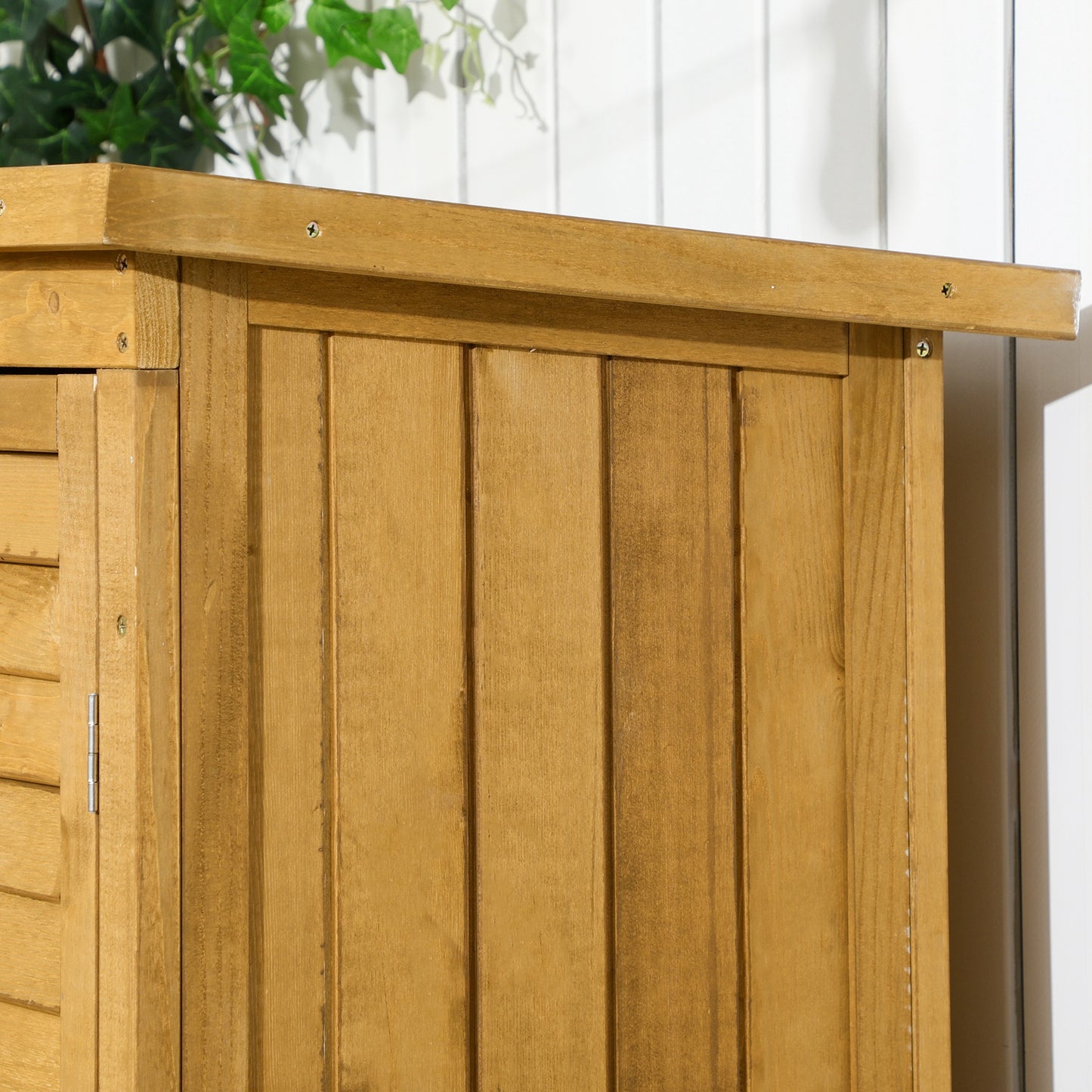Outsunny Geräteschuppen mit Lamellentüren 3 Regale wetterbeständig 87 cm x 46,5 cm x 160 cm Tannenholz Braun