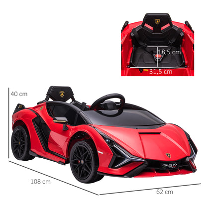HOMCOM Kinderfahrzeug 12V 2 Fahrmodi Lamborghini SIAN SUV-Auto-Spielzeug Elektroauto mit Fernbedienung Musik(MP3/USB) Licht 37-60 Monate Metall Rot 108 x 62 x 40 cm