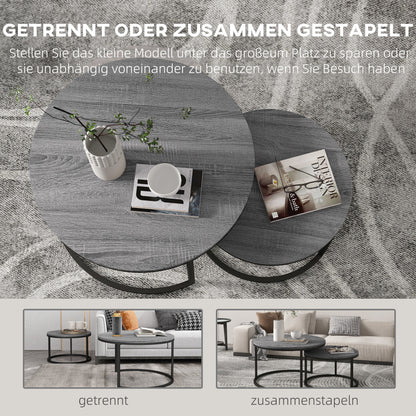 HOMCOM Couchtisch 2er-Set, Beistelltisch mit Metallgestell, Sofatisch, stapelbar, Kaffeetisch, Wohnzimmer, Schlafzimmer, Schwarz