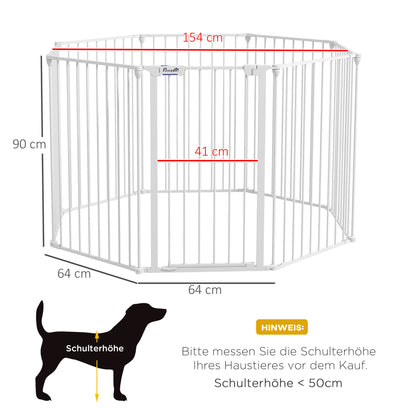 PawHut 2-in-1 Welpenauslauf und Absperrgitter, 8 Paneele, verriegelbare Tür, Stahl, 90 cm Höhe, weiß