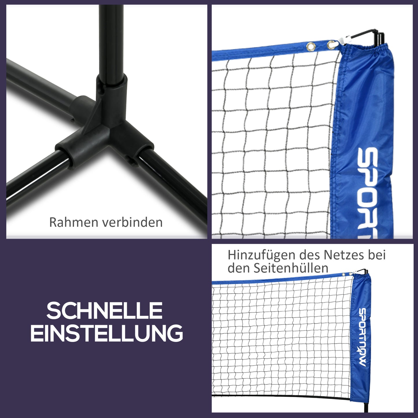 SPORTNOW Badmintonnetz, höhenverstellbar, faltbar, mit Tragetasche, 3,10m, Schwarz/Blau