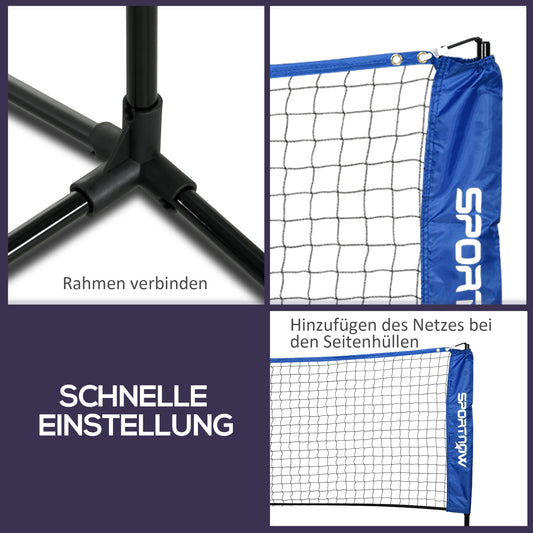 SPORTNOW Badmintonnetz, höhenverstellbar, faltbar, mit Tragetasche, 3,10m, Schwarz/Blau