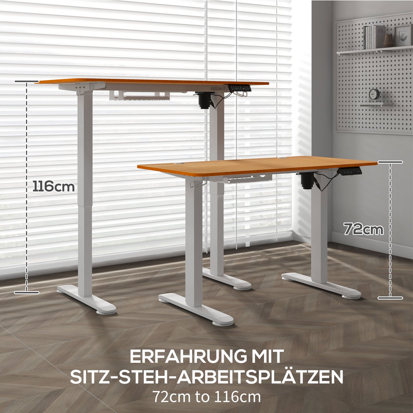 Vinsetto Stehschreibtisch, höhenverstellbar, 120x60x72-116cm, Natur/Weiß