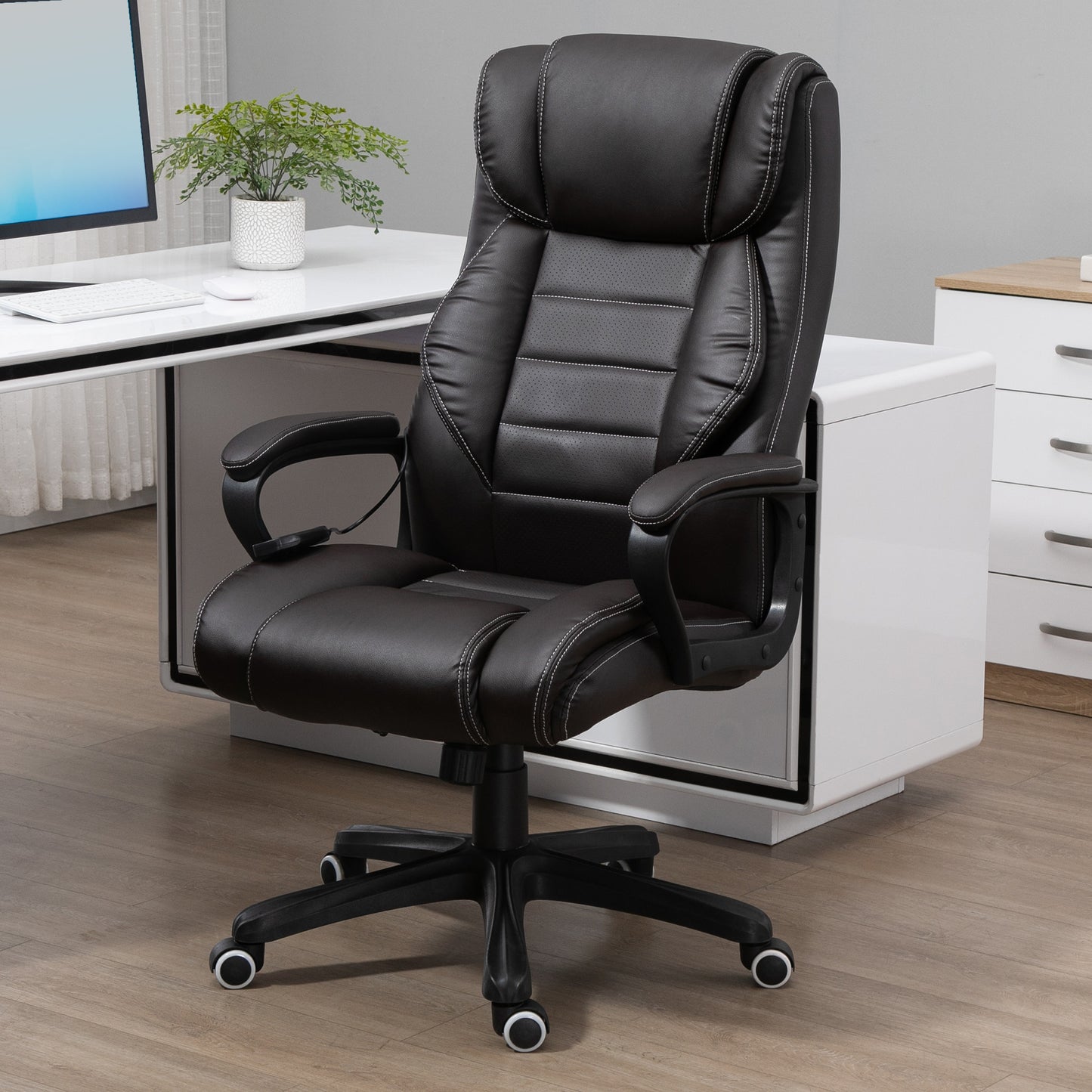 Vinsetto Bürostuhl mit Massagefunktion, höhenverstellbarer Chefsessel, ergonomischer Drehstuhl, 6 Vibrationspunkte, Braun