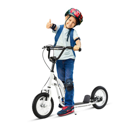 HOMCOM Kinderroller ab 5 Jahre Scooter Kinderscooter Tretroller Cityroller Kinder Roller Kickboard mit Luftreifen 12 Zoll Gummi Aluminium Weiß 120 x 58 x 85-95 cm