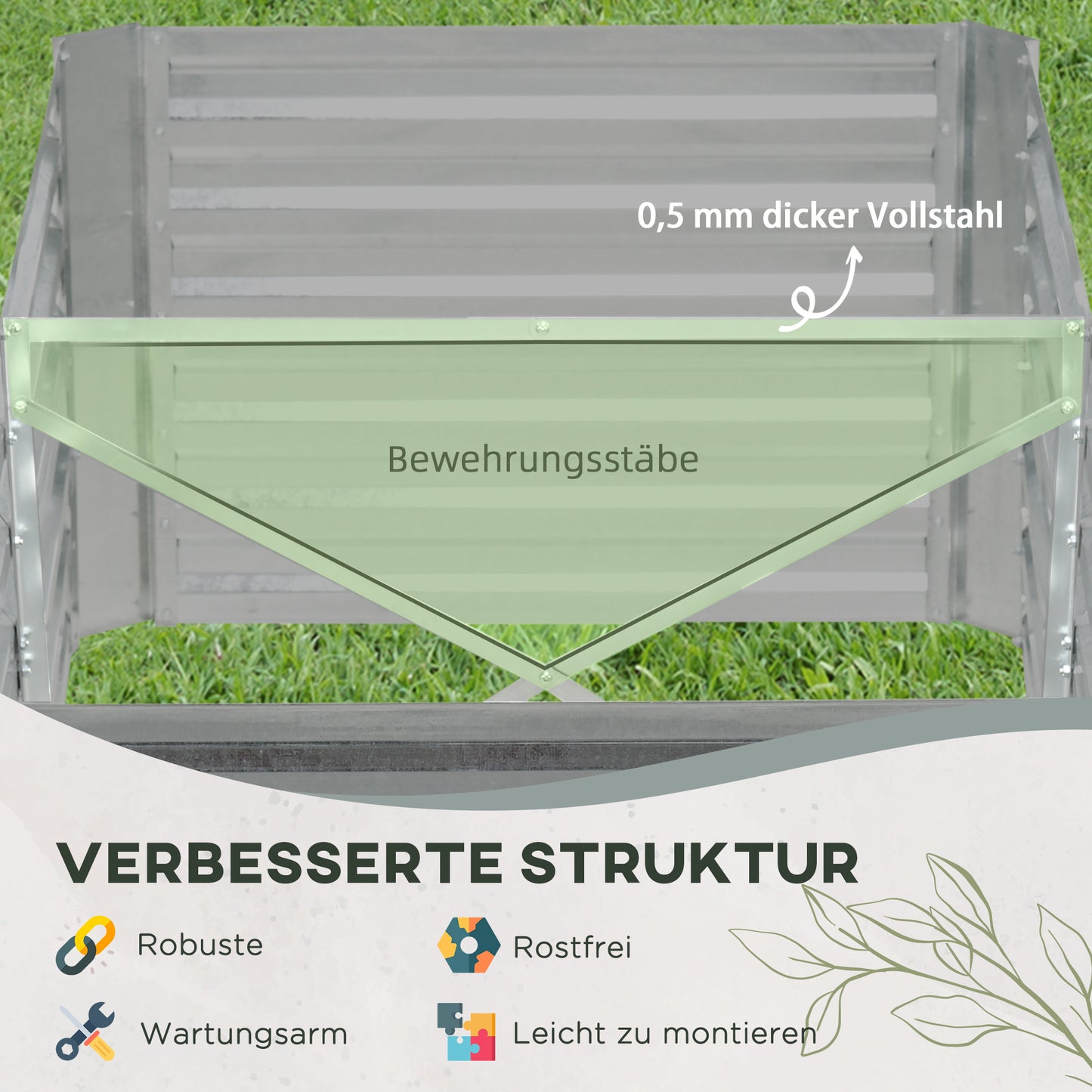 Outsunny Pflanzenkübel, Handliches Blumenbeet zum Anpflanzen, Hegen und Pflegen, Hochbeet, Stahl, Hellgrau