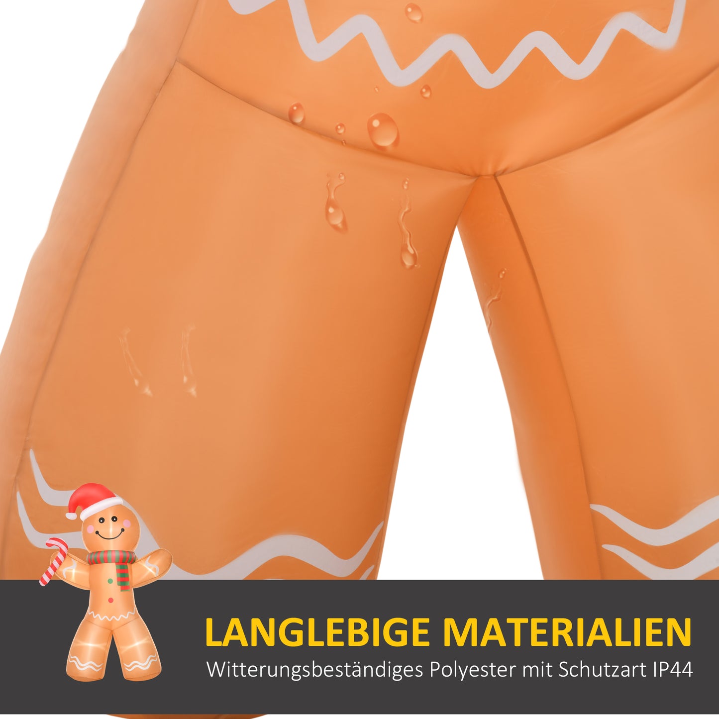 HOMCOM Selbstaufblasender Lebkuchenmann, inkl. Gebläse, Weihnachtsdekoration 2,4 m mit LED-Lichtern
