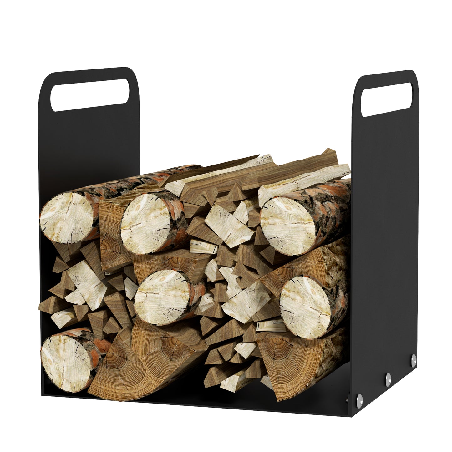 Outsunny Feuerholzgestell, 2 Tragegriffe, Stahlrahmen, bis 30kg, 36x30x36cm, Schwarz