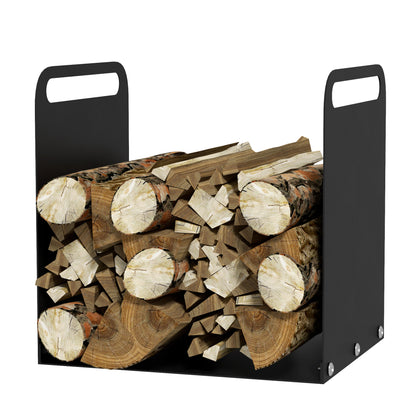 Outsunny Feuerholzgestell, 2 Tragegriffe, Stahlrahmen, bis 30kg, 36x30x36cm, Schwarz