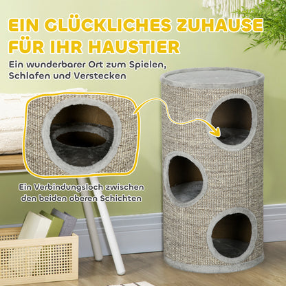 PawHut Kratztonne mit 3 Ebenen، inkl. Kratzfläche aus Sisalseil، Kratztonne für Katzen، 38 سم × 38 سم × 70 سم، هيلغراو