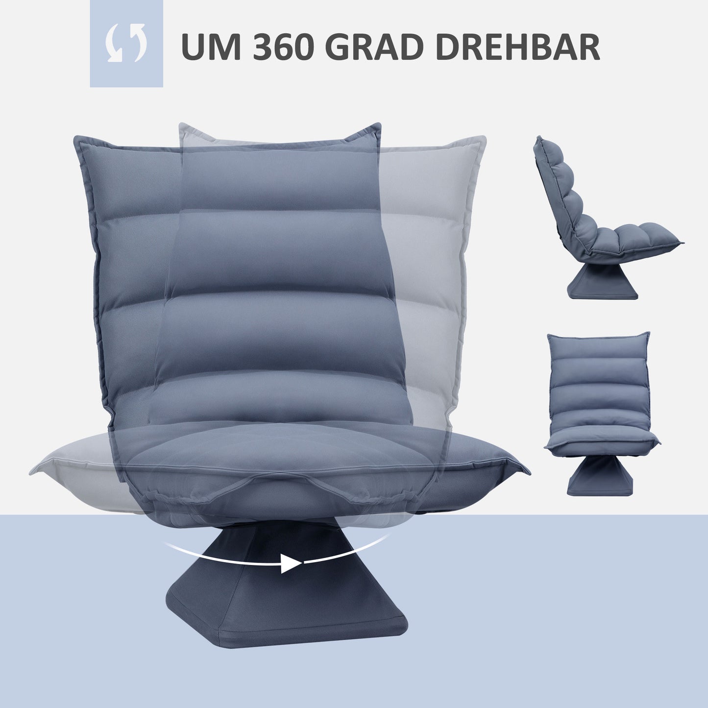 HOMCOM Sessel, drehbar, neigbare Rücklehne, Lederoptik, Stahlrahmen, grau, 62 x 70 x 95 cm