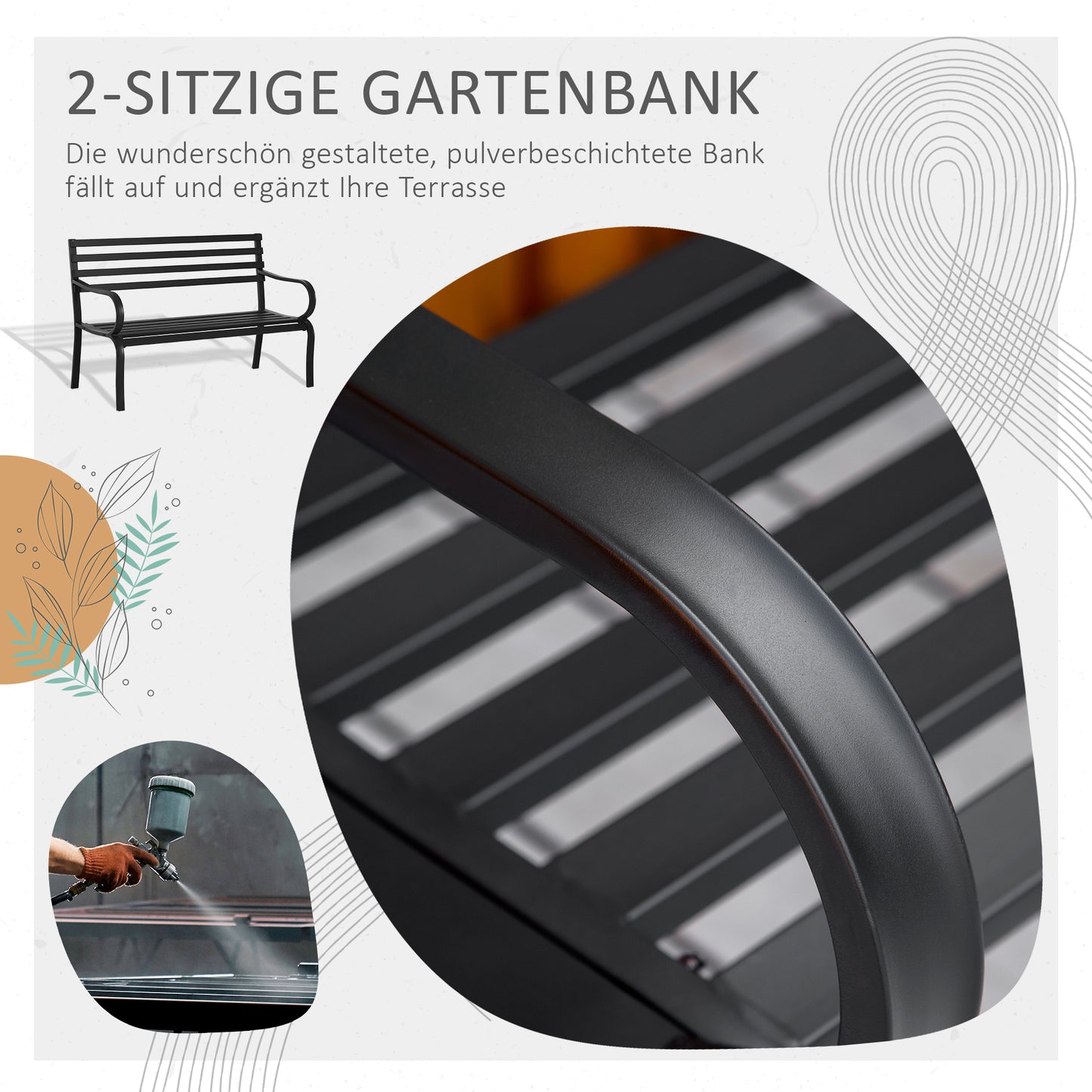 Outsunny 2-Sitzer Gartenbank Sitzbank 240kg belastbar Bank Gartenmöbel für den Innen- und Außenbereich geeignet 127 x 58 x 82 سم أسود