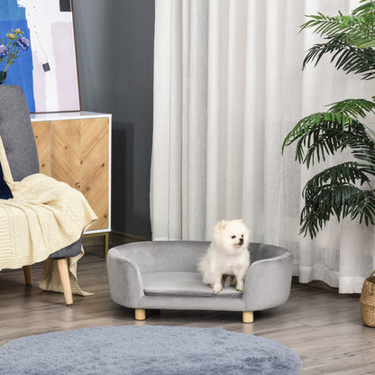 PawHut Haustiersofa Hundesofa Hundebett mit Holländischer Samt Schaumstoff Birke Bein für Katzen Hunde 86 x 55 x 33 cm Hellgrau