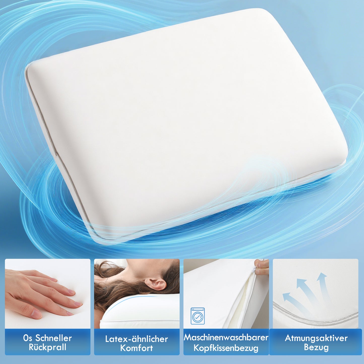 HOMCOM Memory Schaum Kissen Kopfkissen, Nackenstützkissen mit abnehmbarem Bezug Ergonomische 60 x 40 cm, Cremeweiß