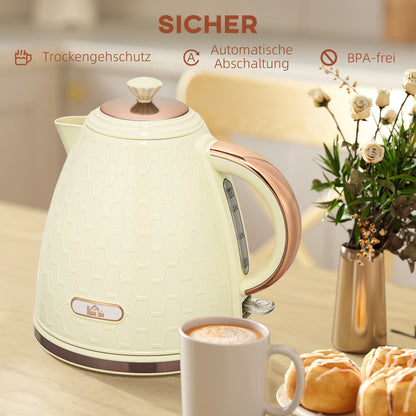 HOMCOM Wasserkocher, 2200W, Sichtfenster, Filter, Schnellkocher, Beige