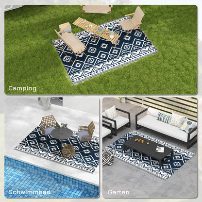 Outsunny Outdoorteppich Terrassenteppich, wetterbeständig, modernes Design, 182 cm x 274 cm x 0,3 cm, Schwarz + Weiß