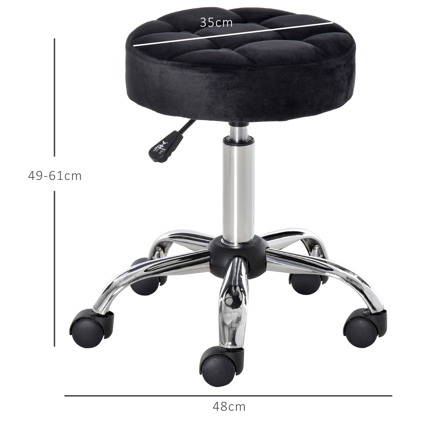 HOMCOM Salonhocker, höhenverstellbar, Bezug i Samtoptik, Ø35 x 49-61 cm, Schwarz