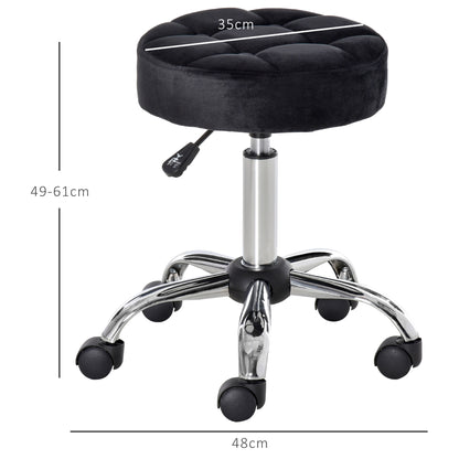 HOMCOM Salonhocker, höhenverstellbar, Bezug i Samtoptik, Ø35 x 49-61 cm, Schwarz