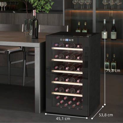 HOMCOM Weinkühlschrank für 41 Weinflaschen, 91 Liter Kapazität, Getränkekühlschrank mit LED-Anzeige, Touchscreen, Schwarz