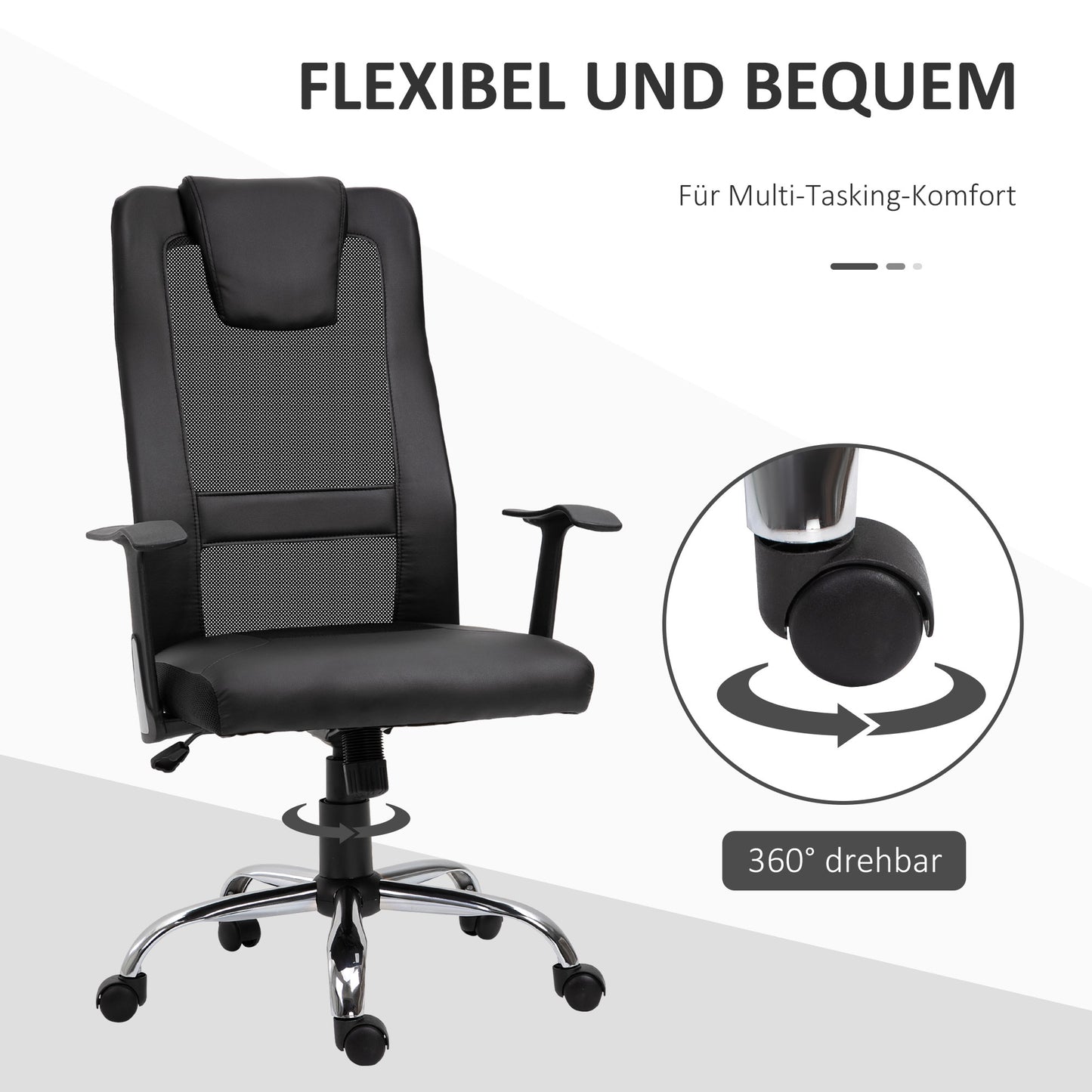 Vinsetto Bürostuhl Drehstuhl höhenverstellbar Chefsessel Schreibtischstuhl ergonomisch PU schwarz 66 x 73 x 108-118 cm