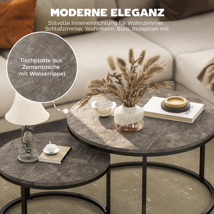 HOMCOM 2er-Set runde Couchtische، stapelbare Beistelltische mit Metallrahmen، Wohnzimmertisch في Marmoroptik، Kaffeetisch، Grau