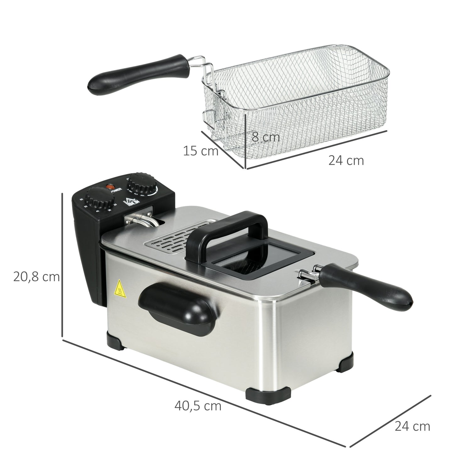 HOMCOM Fritteuse, 3 Liter, 2.000W Leistung, Klarsichtdeckel, kühler Griff, Schwarz