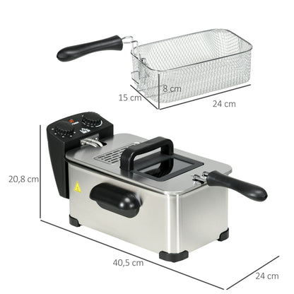 HOMCOM Fritteuse, 3 Liter, 2.000W Leistung, Klarsichtdeckel, kühler Griff, Schwarz