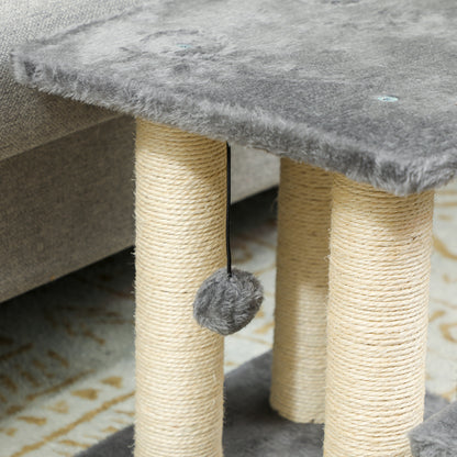 PawHut Hundetreppe 3 Stufen 54 cm Hoch Haustiertreppe für Kleine Hunde Katzentreppe mit Sisal Kratzbäumen, Spielball