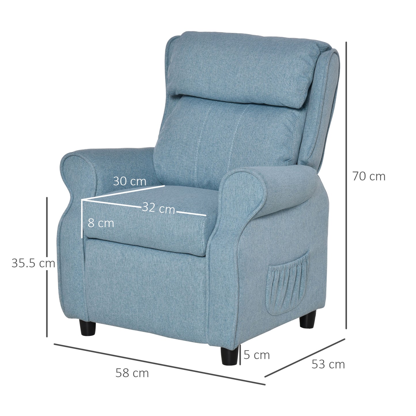HOMCOM Kindersofa Kindercouch Kindersessel Stuhl Liegesofa verstellbar mit Fußstütze für 3-5 Jahre Jungen und Mädchen Blue 58 x 53 x 70 سم