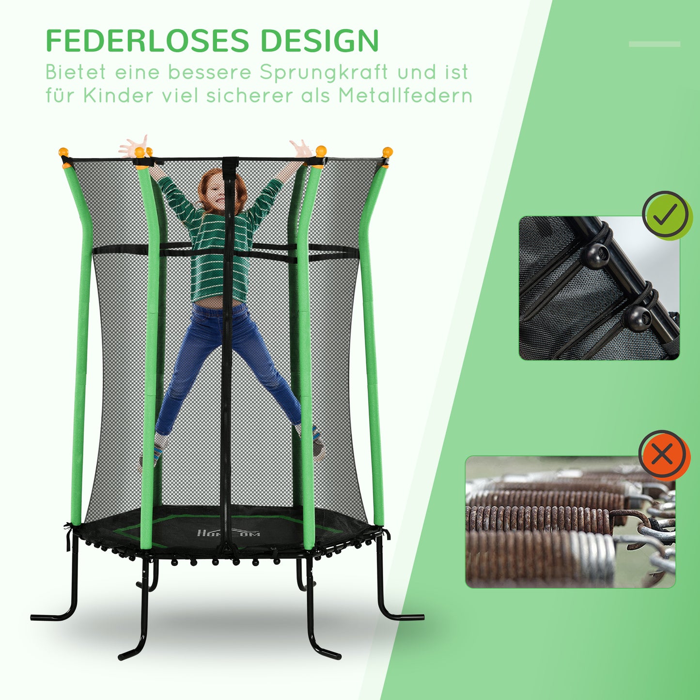 HOMCOM Trampolin für Kinder, Ø163,5 cm, mit Sicherheitsnetz, gepolstert, Stahl, belastbar bis 50 kg