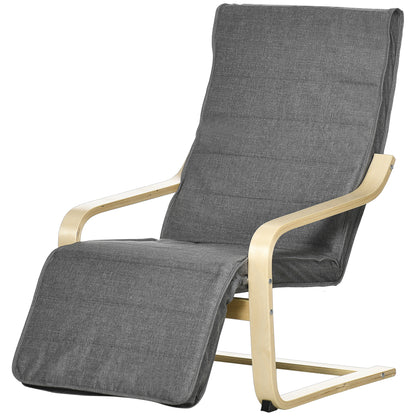 HOMCOM Akzentsessel, Relaxsessel mit verstellbarem Fußteil, Birkenholzrahmen, bis 120 kg, 66,5 x 94 x 100 cm, Grau