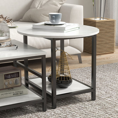 HOMCOM Couchtisch-Set, 2 Beistelltische, Marmoroptik, verstellbare Füße, Stahl, Schwarz/Weiß