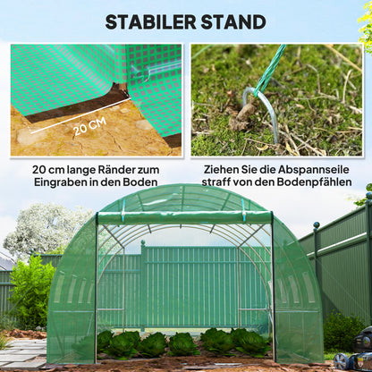 Outsunny Polytunnel Gewächshaus mit Kunststoff-Abdeckung und Stahlrahmen, begehbares Gewächshauszelt mit Rolltüren, Grün