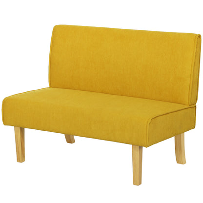 HOMCOM Zweisitzer-Sofa mit Cord-Bezug, dicker Polsterung und soliden Holzbeinen für Wohnzimmer, Schlafzimmer, Büro, Gelb
