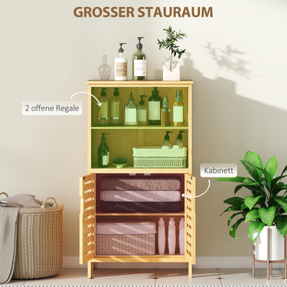 kleankin Badezimmerschrank aus Bambus, mit Lamellentüren, 2 Regale, 1 Schrank, 50 cm x 29 cm x 92 cm, Natur
