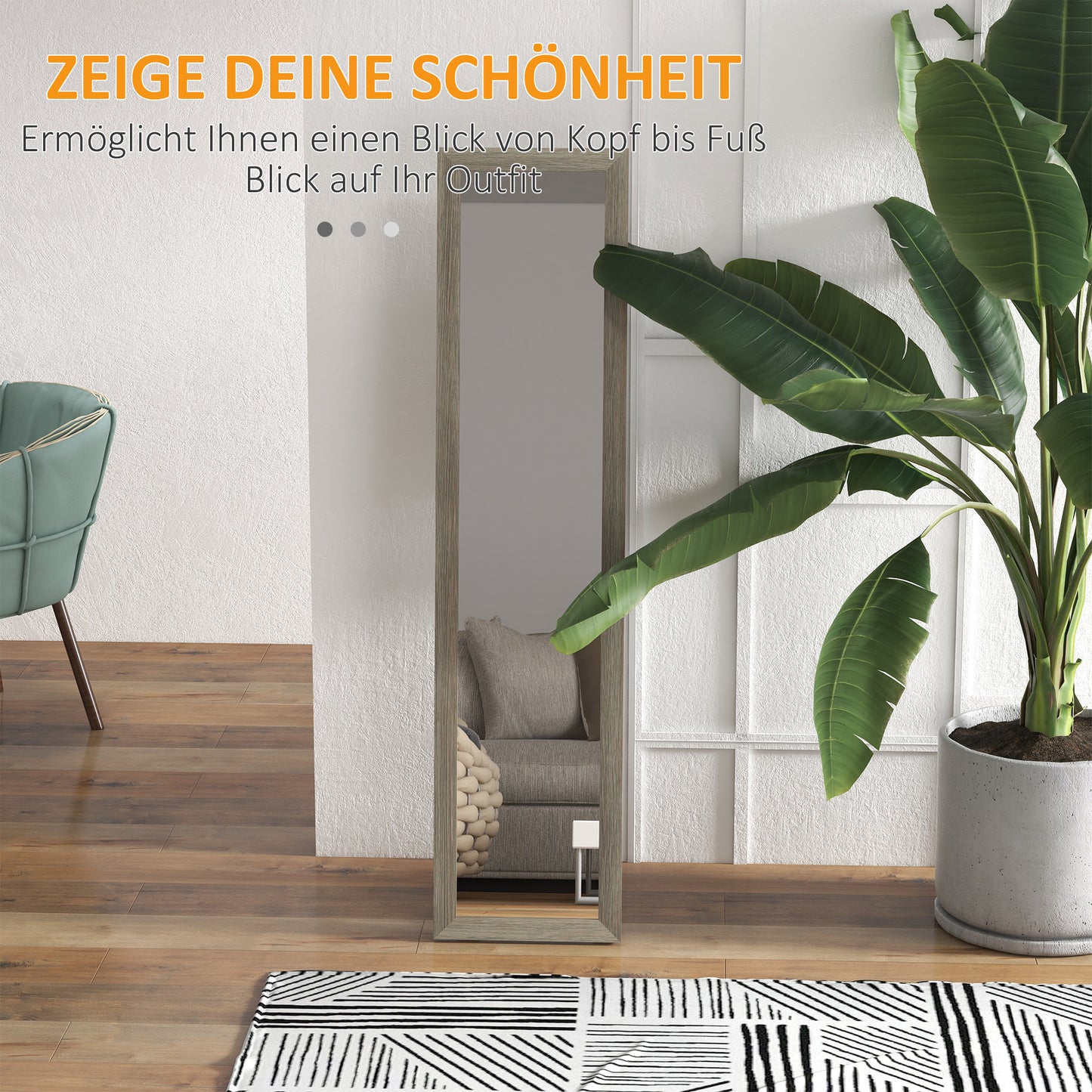 HOMCOM Standspiegel Bodenspiegel Wandspiegel, inkl. Wandbefestigung, Holzoptik, 37 cm x 40 cm x 155 cm, Braun