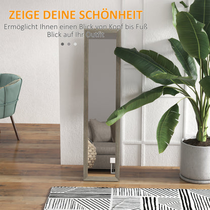HOMCOM Standspiegel Bodenspiegel Wandspiegel, inkl. Wandbefestigung, Holzoptik, 37 cm x 40 cm x 155 cm, Braun