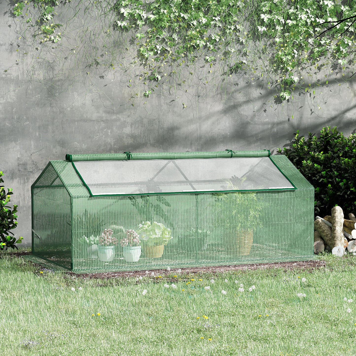 Outsunny Foliegewächshaus mit Fenster Treibhaus Tomatenhaus Frühbeet 180 x 90 x 70 cm Grün