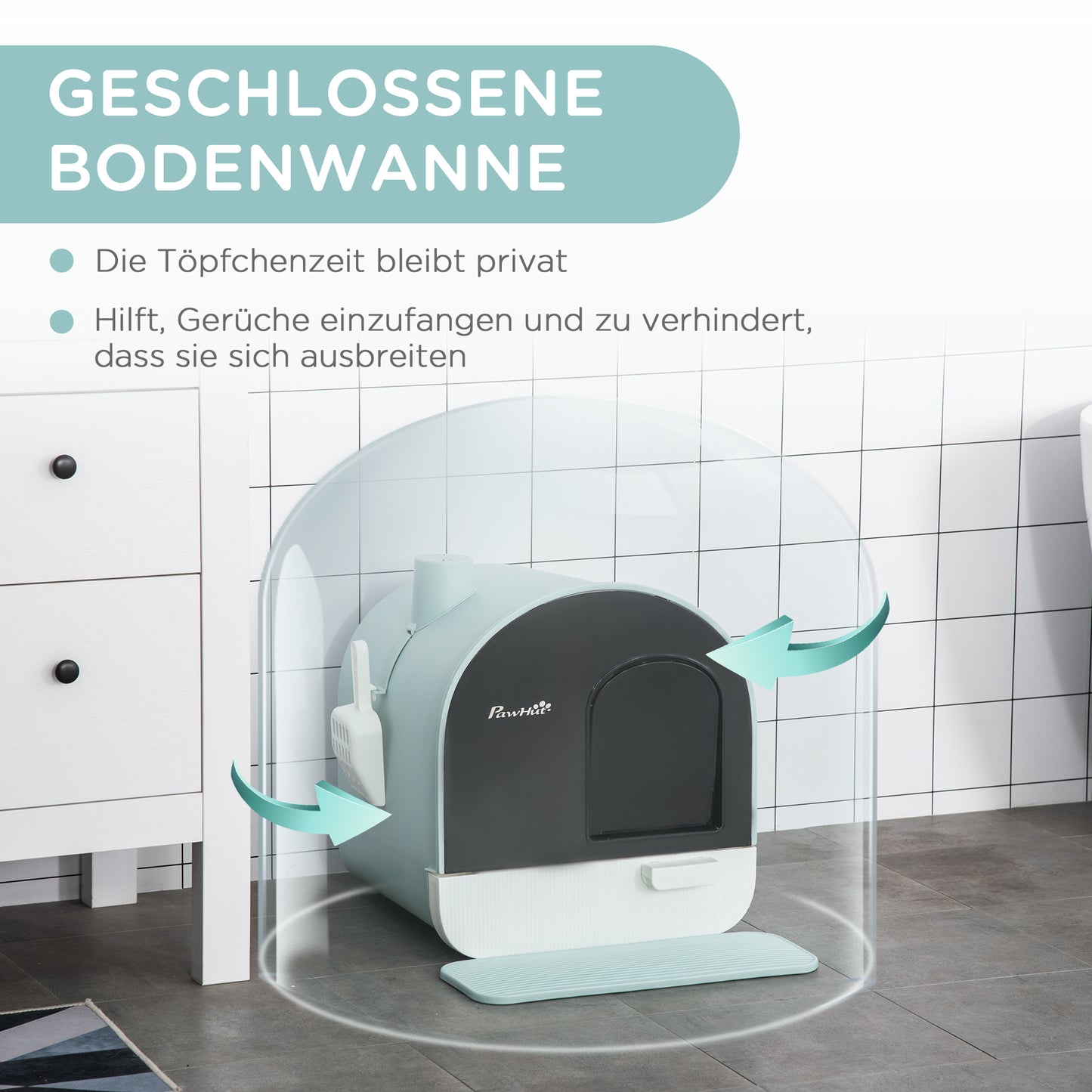 PawHut Katzentoilette Katzenklo mit Deckel Streuschaufel Streufangmatte Grün 43 x 44 x 47cm