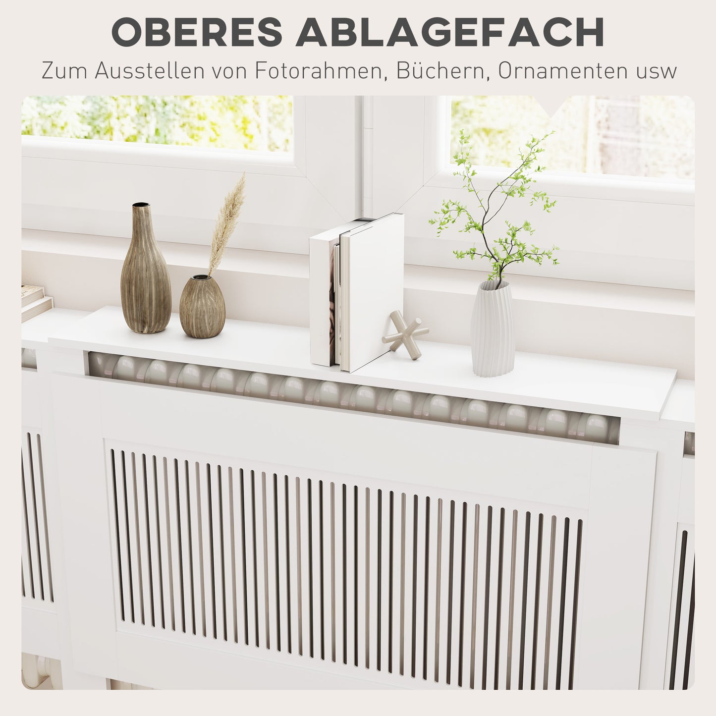 HOMCOM Heizkörperverkleidung, Lamellendesign, verstellbare Länge 125-201 cm, MDF, Weiß
