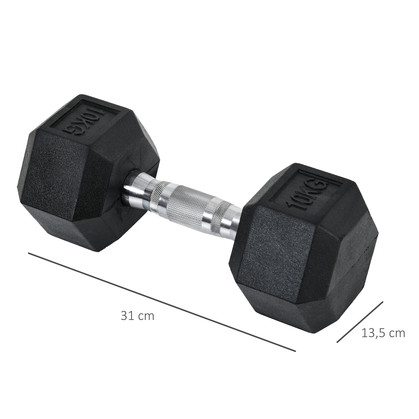 HOMCOM Hexagon Hanteln, 2er Set Hanteln mit gerändeltem Griff, Kurzhantelset aus Gusseisen, 2 x 10 kg, Kurzhanteln für Männer Frauen, Zuhause, Fitnessstudio, Krafttraining