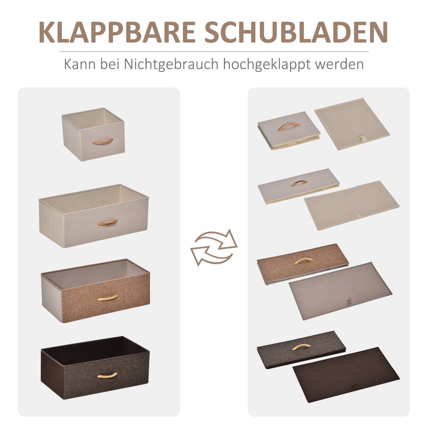 HOMCOM Kommode mit 5 faltbaren Stoffschubladen, Ablage, stabiler Stahlrahmen, 58 x 29 x 99 cm