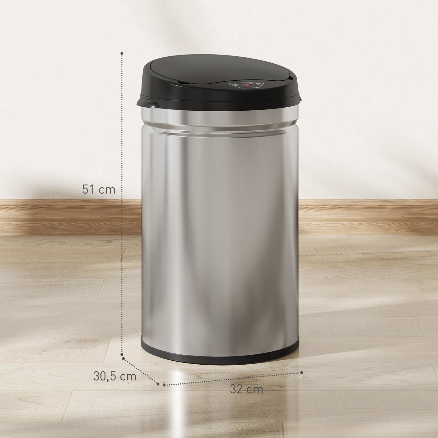 HOMCOM 30 Liter Sensor-Mülleimer mit Soft-Close-Funktion, berührungsfreier Abfalleimer aus Edelstahl für hygienische Küchen