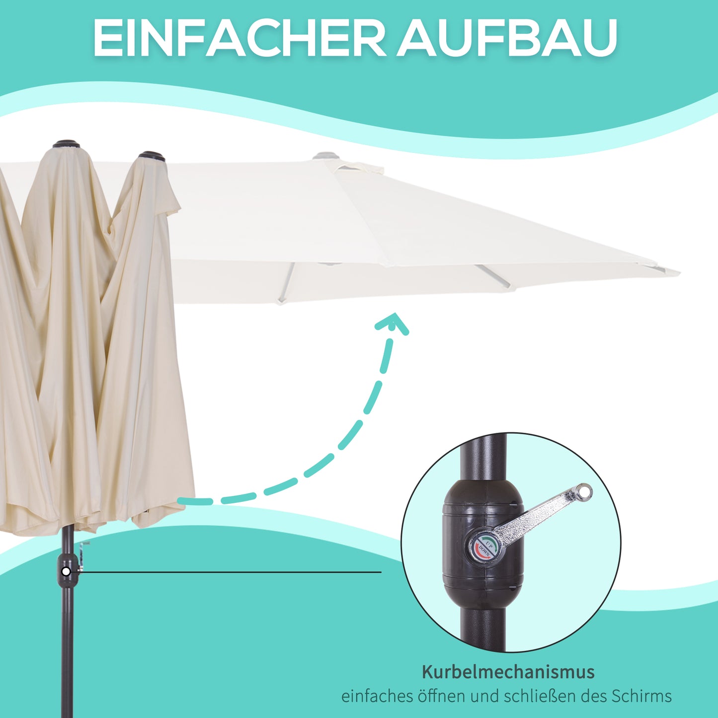 Outsunny XXL Sonnenschirm mit Handkurbel wetterbeständig 455 سم × 270 سم × 240 سم ستال بوليستر بيج