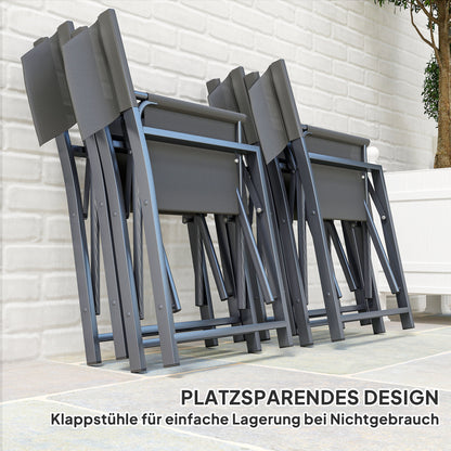 Outsunny Sitzgruppe 5-teilig Essgruppe Stahl für 4 Personen Esstisch mit 4 klappbar Stühlen Glastisch Grau