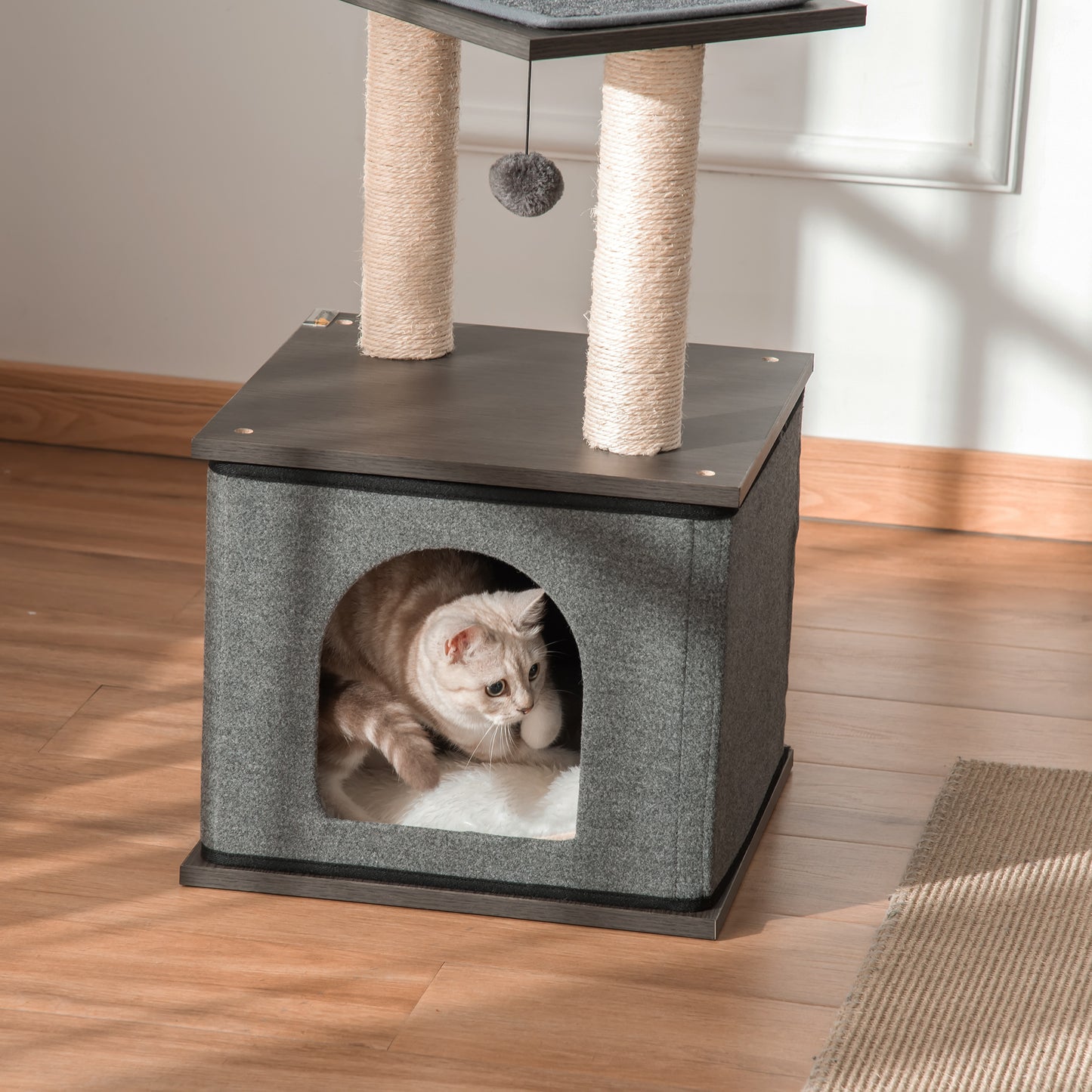 PawHut Katzenkratzbaum Katzenspielzeug Kletterbaum Spielmöglichkeiten Spielsisal Spielseil PB-Platte سيزال Dunkelgrau 40 × 40 × 104 سم